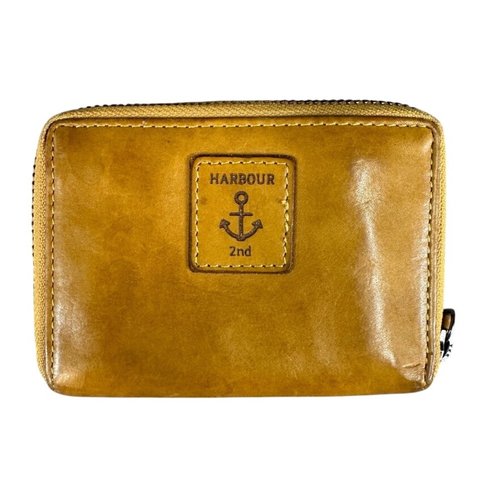 Harbour 2nd Mustard Yellow Leather Zip Around Snap Wallet Anchor Logo